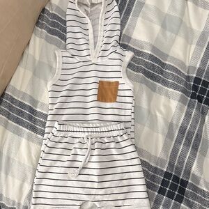 Striped Hooded Baby Romper with Pocket
